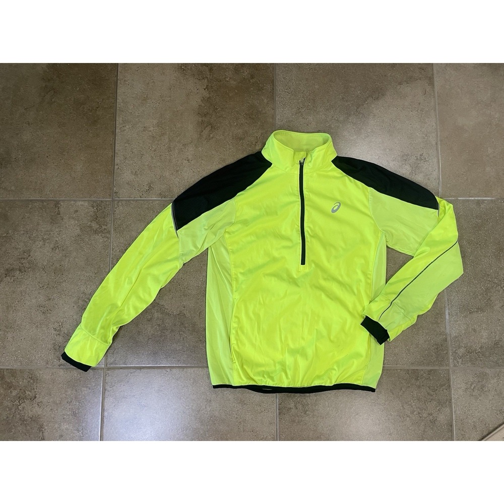 ASICS Mens Sz S Green Running 1/2 Zip Pullover Long Sleeve Reflective Sweatshirt